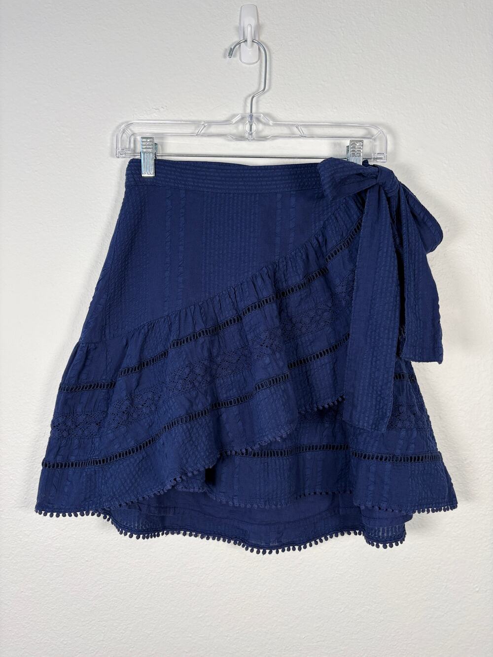 Roller Rabbit Navy Blue Preppy Coastal Boho Lace Trim Mini Mary Wrap Skirt - Picture 1 of 8